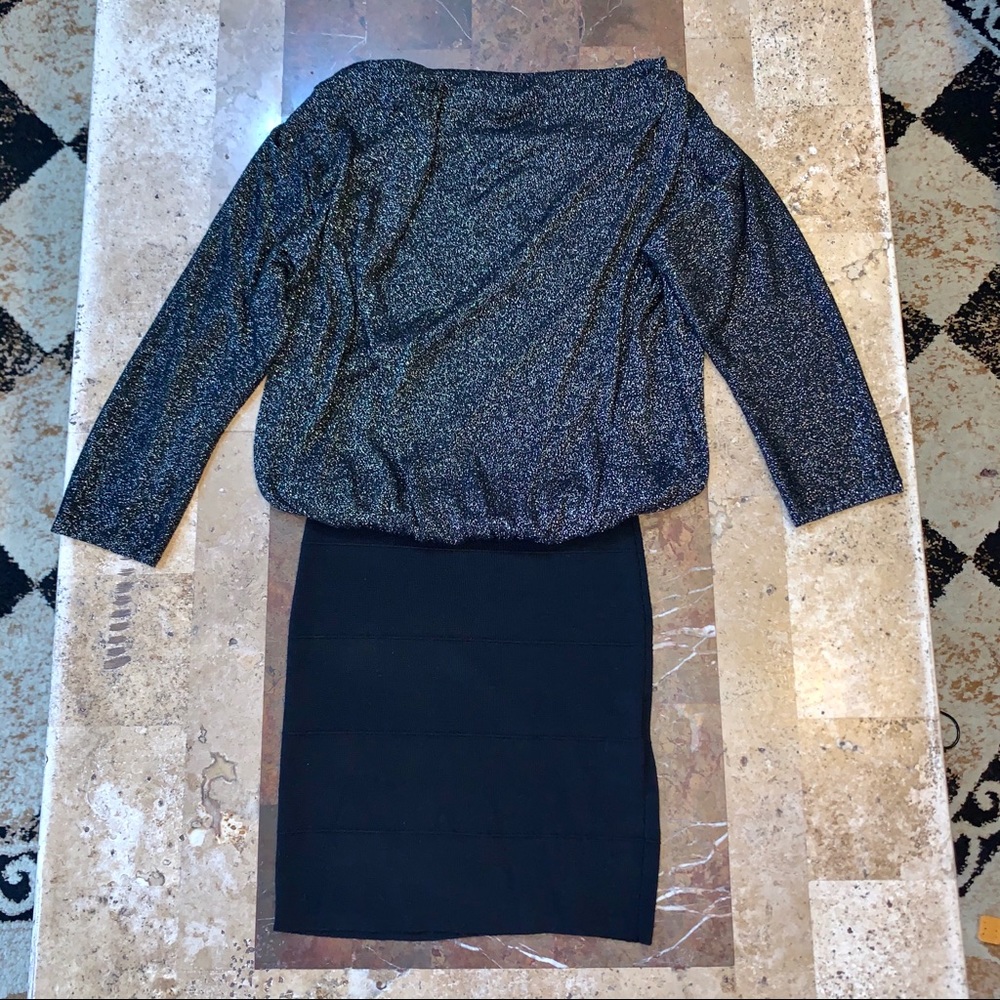 Women’s SZ S Express 2-tone Body Con Black Dress